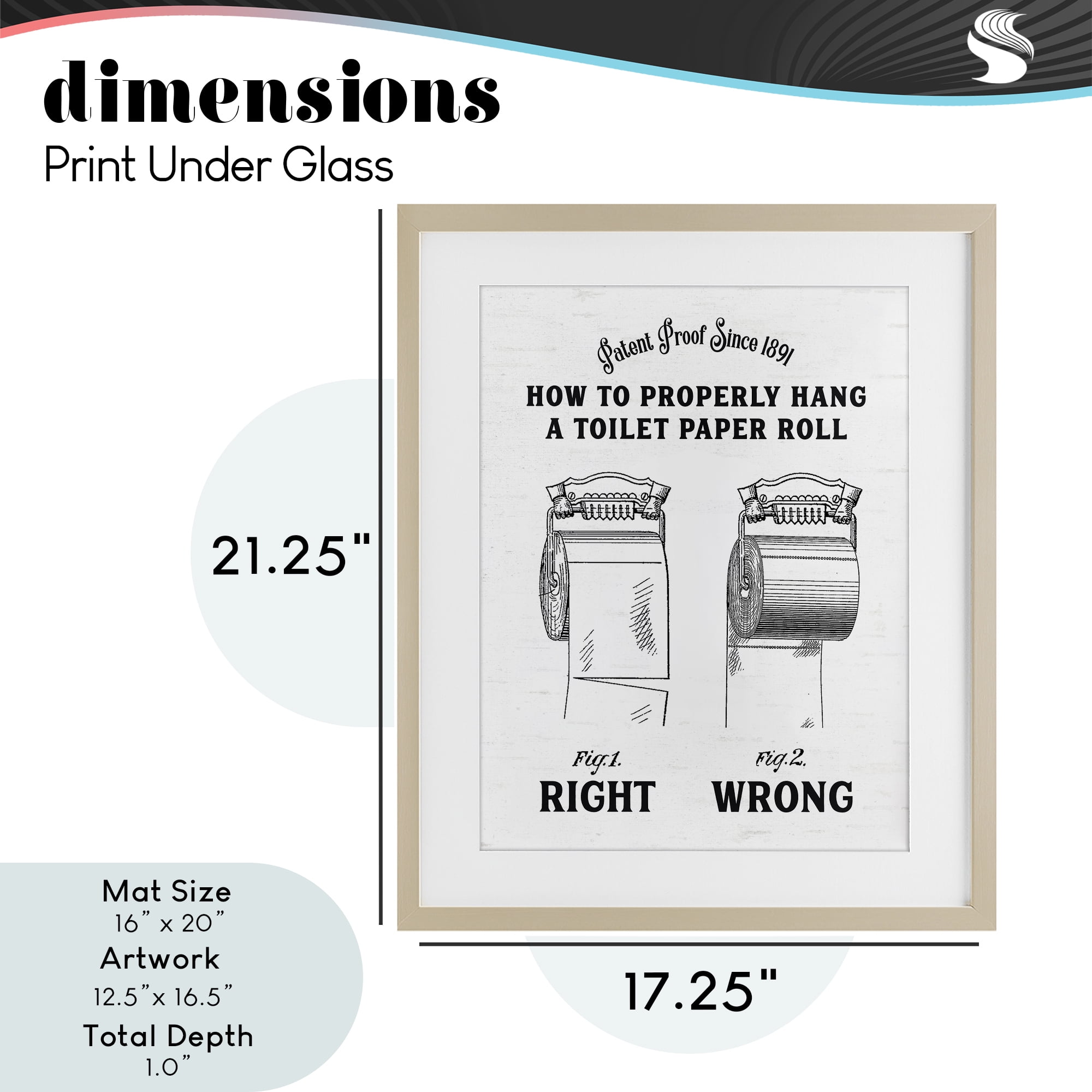 Right & Wrong Toilet Roll Birch Framed Print Under Glass, design by Lettered and Lined