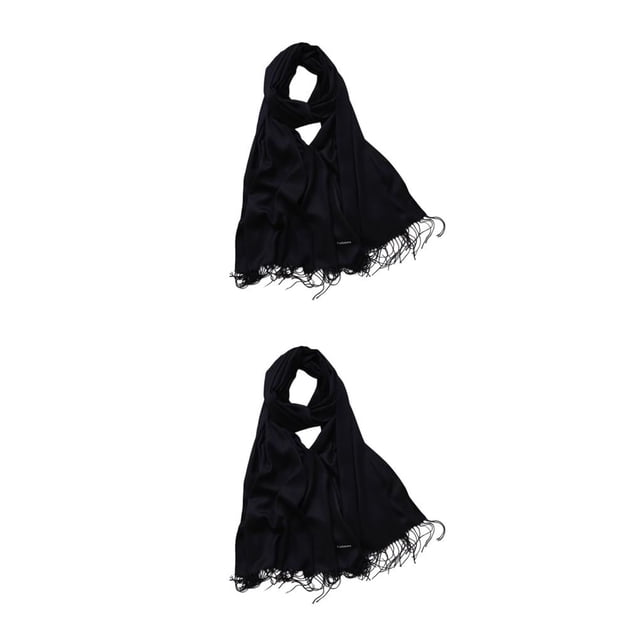 Qarigey Bufanda de mujer con borla Color grueso bufandas de invierno hechas a mano señoras imitación Cachemira chal envolturas hogar viaje Negro 200*70cm 2piezas