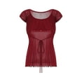 thumbnail image 2 of Txlixc Blusa de crochet de flores de encaje para mujeres, camiseta de cuerda de pecho bajo con mangas de sombrero y ropa de hombro desnudo para mujeres Txlixc moda, 2 of 9