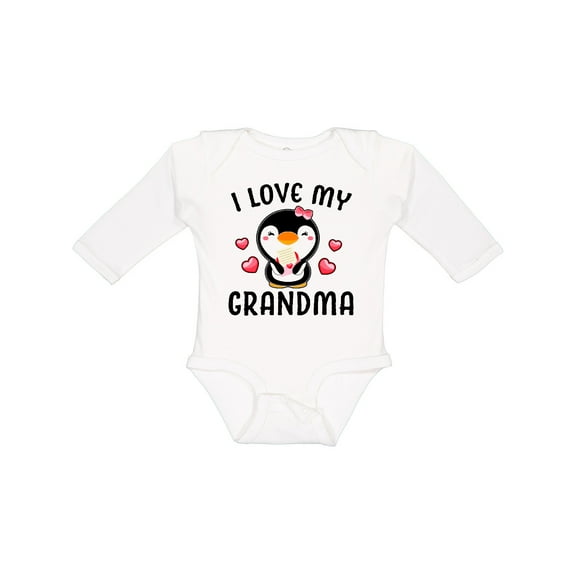 Inktastic I Love My Grandma with Cute Penguin and Hearts Girls Long Sleeve Baby Bodysuit