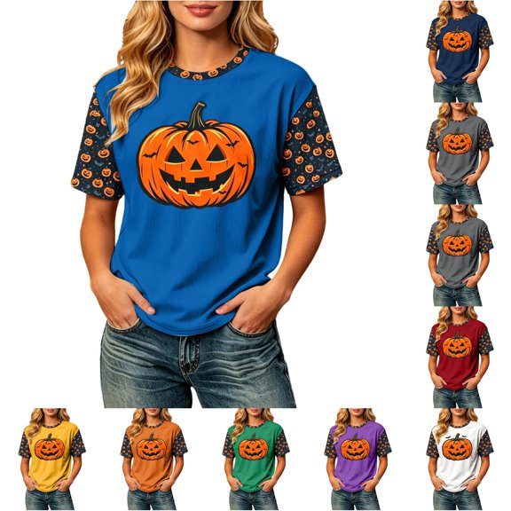 Shirt for Women Print Short Sleeve Crewneck T-Shirts Halloween Printed Tee Clothes