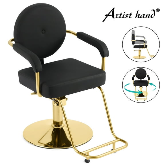 Artist Hand Salon Chair Hydraulic Barber Chair 360 Degree Swivel Black Gold