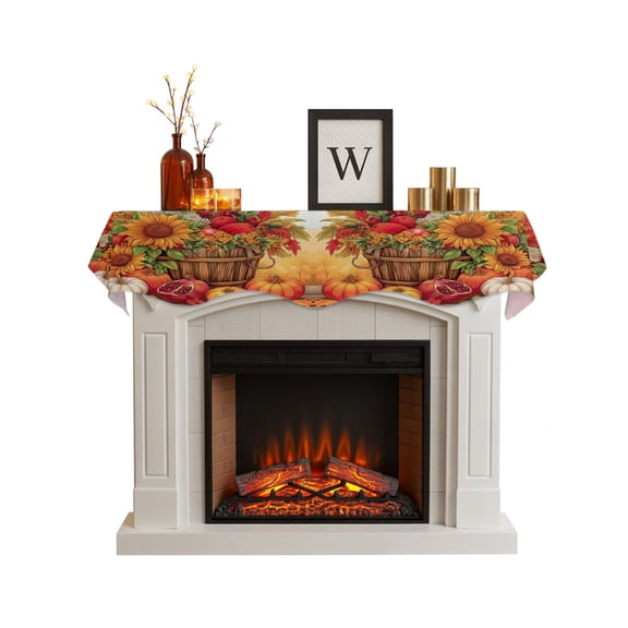 Orange Pumpkins Fall Fireplace Mantel Scarf Cover 60"Wx17"L,Fireplace Mantel Shelf Top Runner,Thanksgiving Sunflower Botanical Mantle Dresser Scarves Table Runner for Holiday Party Living Room Decor