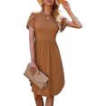 thumbnail image 4 of TRKIYQC Vestido Casual para Mujer Cuello Redondo Dividido Manga Corta Cintura Alta Dobladillo Curvo Vestidos de Color Sólido TRKIYQC moda, 4 of 6