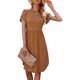 thumbnail image 4 of VISgogo Vestido casual para mujer Cuello redondo Split Manga corta Cintura alta Dobladillo curvo Vestidos de color sólido VISgogo moda, 4 of 6