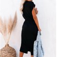 thumbnail image 3 of Pompotops Femme Col Rond à Manches Courtes Slim-Fit Fendue Robe de Bas de Poche, 3 of 9