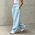 thumbnail image 6 of Women's Foldover Waist Sweatpants Loose Fit Casual Bottoms Solid Color Drawstring Wide Leg Trousers With Side Pockets, 6 of 6