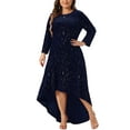 thumbnail image 2 of DARING DIVA Plus Size Mermaid High Low Hem Maxi Velvet Dress 4X Navy Blue, 2 of 6