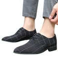 thumbnail image 4 of Xfvqtps New Mens Dress Shoes Large Size British Style Grid Printing Pointy Toe Lace up Breathable Comfortable Fashion Formal Business Casual Leather Shoes Black, 4 of 9