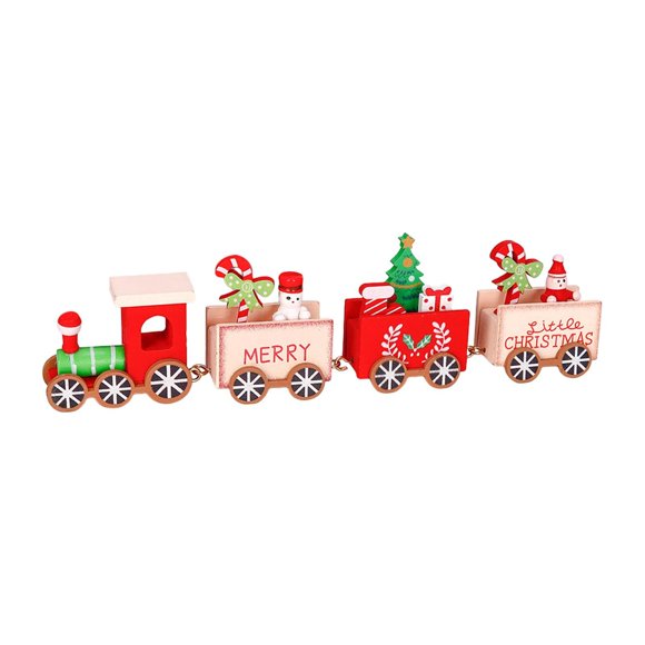 HILABEE Ornement de Train en Bois de Noël Mini Train Peint 4 Sections Artisanat Cadeau pour Enfants Jouet Décorations pour la Maison Bonne Année Congé Rouge