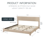 Einfach King Size Beige Fabric Upholstered Bed Frame with Adjustable Headboard, No Box Spring Needed, Low