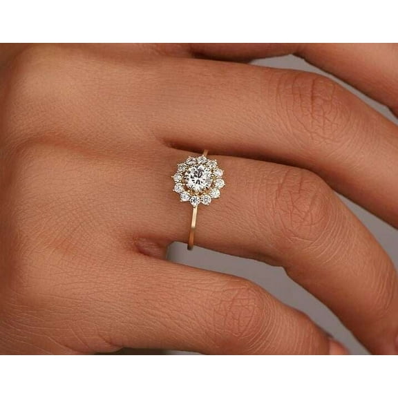 vylahjewellery Brilliant 1.50 CT Round Cut Moissanite Diamond Ring 10K Rose Gold Sunflower Engagement Ring