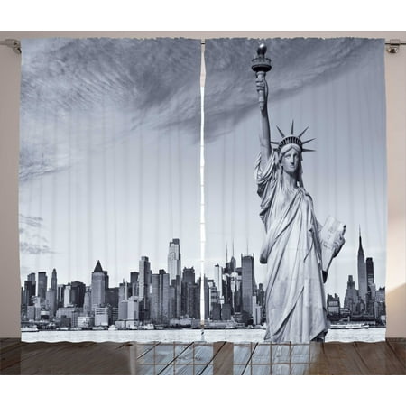 Black And White Curtains 2 Panels Set Statue Of Liberty Of New
