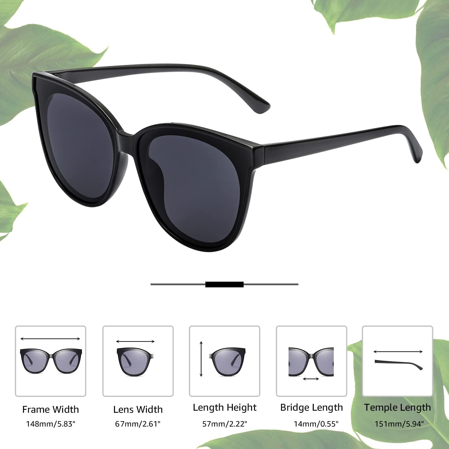 LVIOE Cat Eyes Sunglasses for Women, Polarized Oversized Fashion Vintage Eyewear for Driving Fishing - 99.99% UV Protection