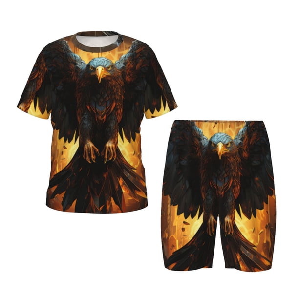 Fotbe Cool Black Eagle Pijama Estampada de 2 Piezas para Niños – Ropa de Dormir de Manga Corta Cómoda para Niños y Niñas, Camiseta y Shorts de Algodón-4X-Large