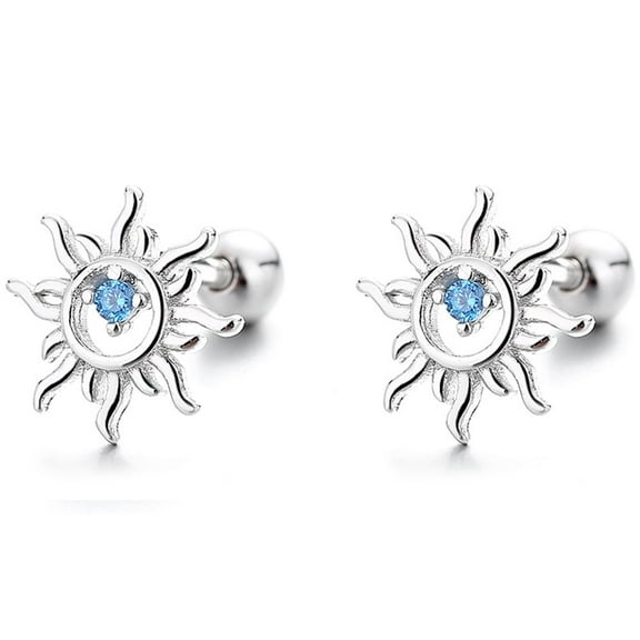 20G Sun Tiny Stud Earrings Sterling Silver Blue CZ Crystal Cartilage Tragus Earring Studs for Women