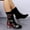 Black, variant on Babysbule Womens Shoes Retro Women Square Heels Cloth Embroidery Boots Zipper Boots Pointed Toe Shoes