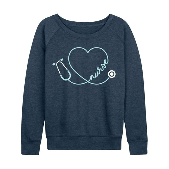Instant Message - Nurse Heart Stethoscope - Women's French Terry Long Sleeve Pullover