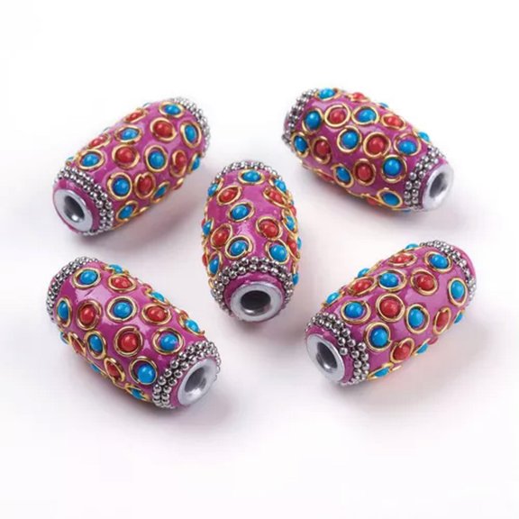 U8MO 5pcs Handmade Beaded Indonesia Clay Beads Oval Large Hole Loose Beads 32x16.5mm-Purple