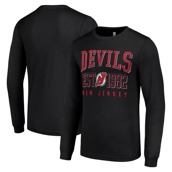 Men's Starter Black New Jersey Devils Retro Graphic Long Sleeve Crew T-Shirt