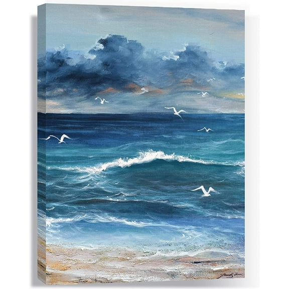 Beach Pictures Wall Art Ocean Pictures for Wall Art Bathroom Decor Wall Art Beach Art Wall Decor 12 x 16 Ocean Wall Art Seascape Paintings on Canvas Wall Art Blue Ocean Sea