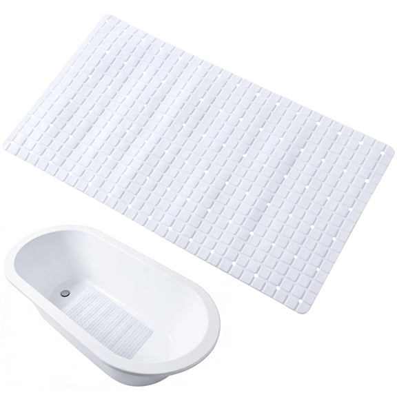 Non-Slip Bath Mat, Extra Large Bathroom Mat, PVC Foldable Bathtub Mat with Strong Suction Cups, Massage Square Surface, Easy to Clean, 29.6 x 15.7 in, White