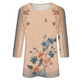thumbnail image 5 of CYMMPU 3/4 Sleeve Blouses for Women Dressy Casual Tunic Tops Flower Pattern Spring Tops Fall Fashion Shirts Round Neck Loose Fit Lightweight Basic T-Shirts Pink M, 5 of 5
