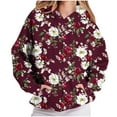 thumbnail image 2 of Idoravan Hoodies for Women Pullover Women's Printed Fashion Loose Casual Round Neck Pleated Long Sleeve T-Shirt Dress Hem Hooded Oversized Hoodies Wine Xl, 2 of 7
