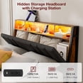 thumbnail image 5 of ARICOEASY Queen Size Hidden Storage Headboard with LED Lights, Ergonomic Upholstered Queen Headboard Only with Charging Station, 2 Outlets & 2 USB Ports, Easy Assembly, Attach Frame, Dark Grey, 5 of 9