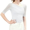 thumbnail image 3 of RongHuan Women's Patchwork T-Shirt Irregular Collar Elegant Shirt Tops Skinny Short Sleeve Yoga Shirts, 3 of 7