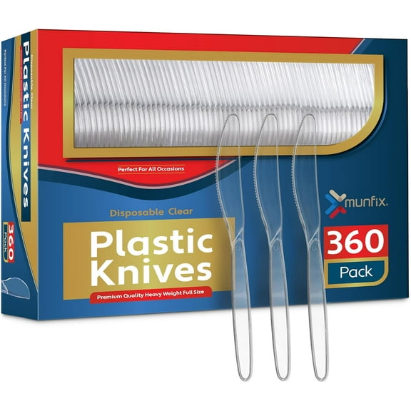 360 Count Clear Plastic Knives Heavy Duty, Premium , Heat Resistant and BPA Free Plastic Silverware Utensils, Durable Cutlery Set for Parties, Picnics, Events