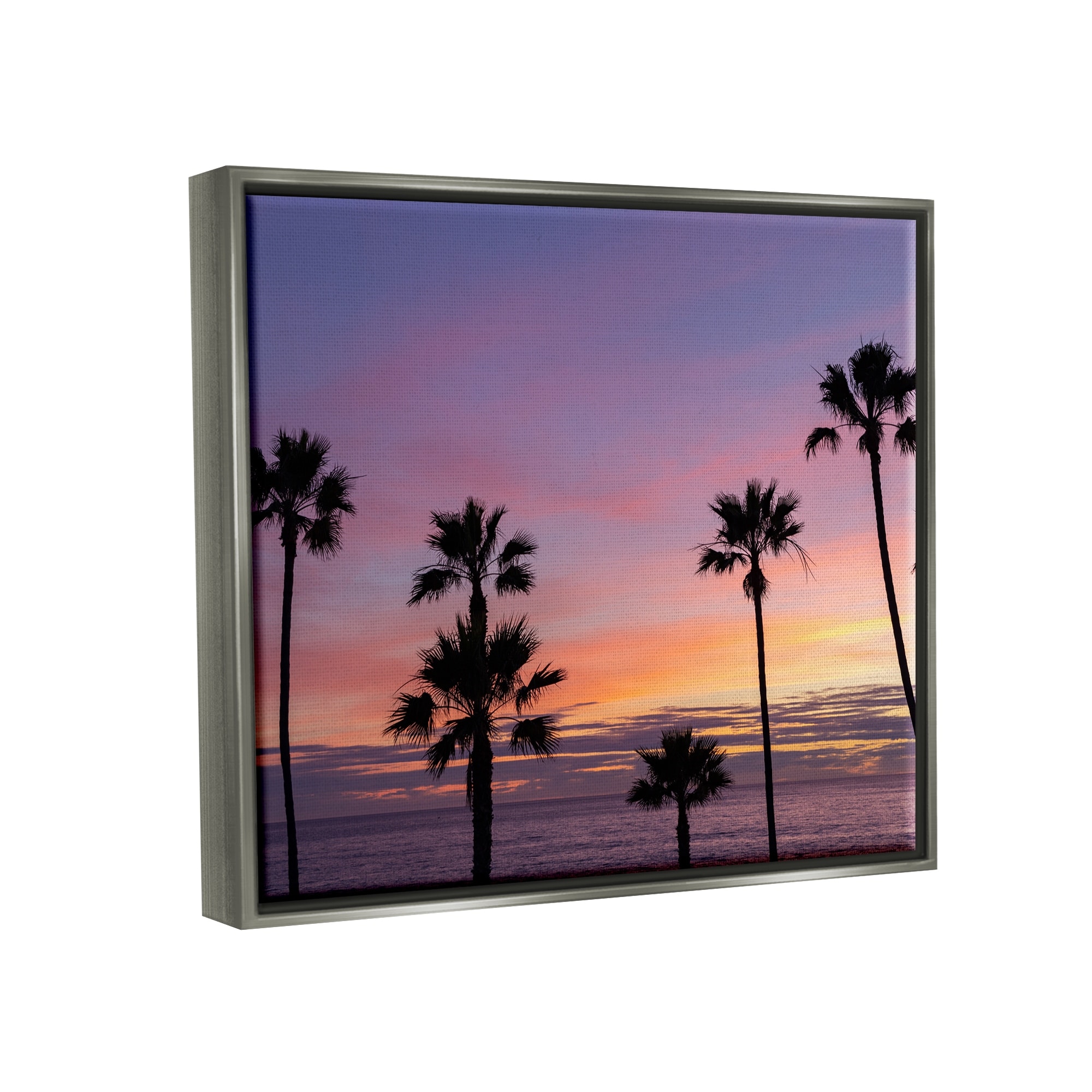 Stupell Industries Purple Sunrise Sky Tall Palm Trees Silhouettes Photograph Luster Gray Floating Framed Canvas Print Wall Art, Design by Jeff Poe Photography