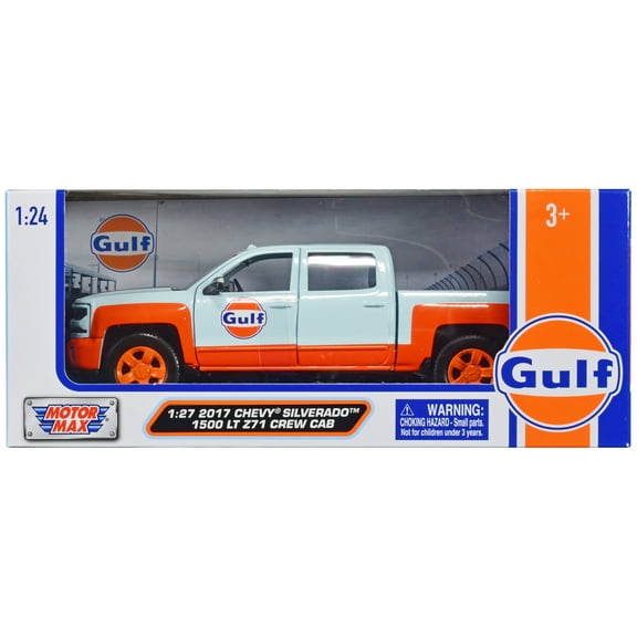 2017 Chevrolet Silverado 1500 LT Z71 Crew Cab Truck Light Blue w/Orange "Gulf Die-Cast" 1/27 Diecast Model Car by Motormax