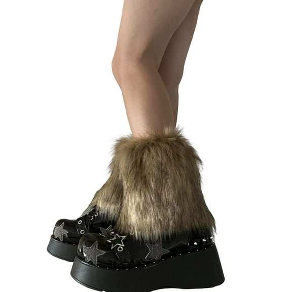 Yokua Leg Warmer Women Faux Furs Fuzzy Long Boots Shoes Cuffs Cover Warm Furry Costume