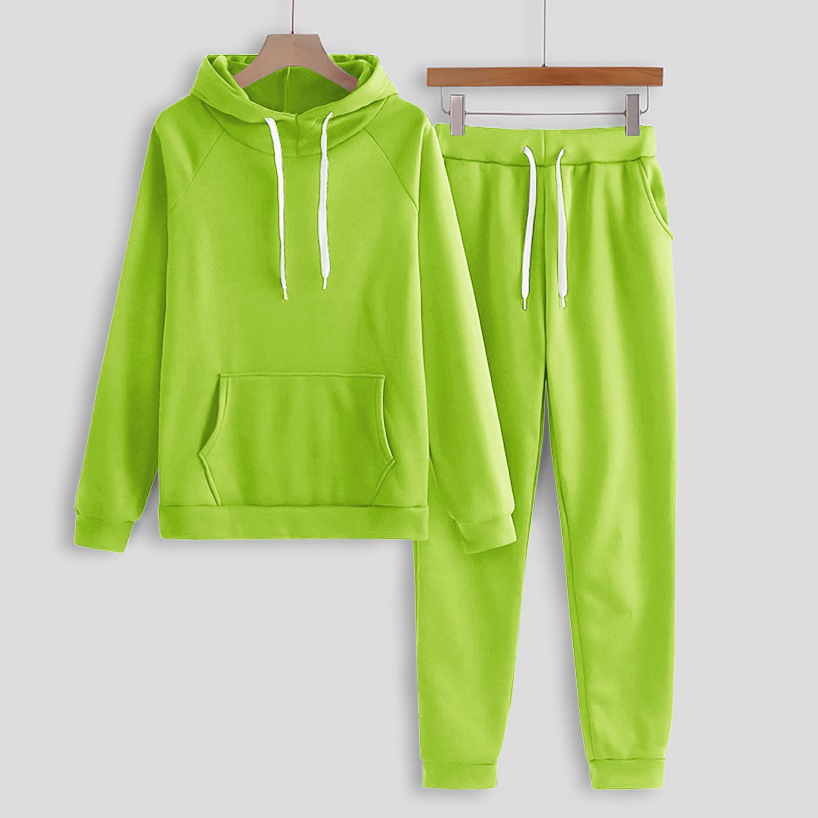 Atogsazn Sweatsuits for Women Set 2 Piece Jogging Suit Long Sleeve Pullover Hooded Sweatshirts Sweatpants Tracksuit A-Green L
