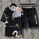 thumbnail image 4 of Camisetas y pantalones cortos deportivos para gimnasio, trajes para hombre, ropa de verano de gran tamaño de color caqui, conjunto moderno de 2 piezas, conjuntos para hombre, moda barata 5xl 2024, 4 of 4
