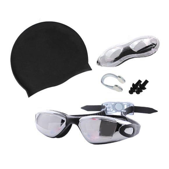 Kit de natación para adultos, gafas de natación galvanizadas antivaho, gorro, gorro de silicona impermeable, Kit de tapones para los oídos con Clip para la nariz