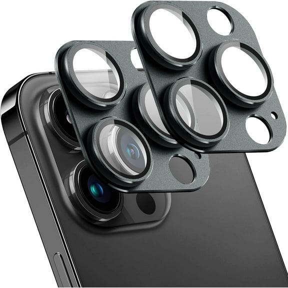 (2 Pack) Camera Lens Protector for iPhone 14 Pro/iPhone 14 Pro Max,[Drop Protection] 9H Tempered Glass Camera Cover Screen Metal Ring Case Friendly Scratch Resistant Easy to Install - (Space Black)