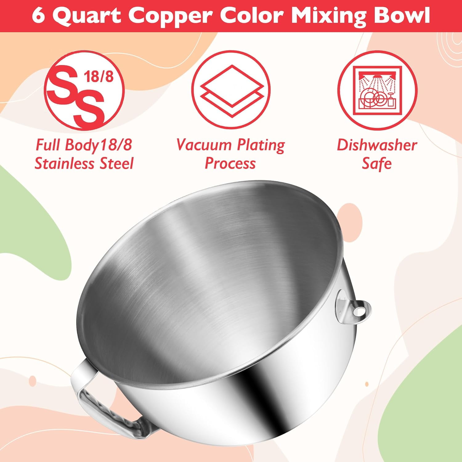 Stainless Steel Bowl for KitchenAid 4.5-6QT Stand Mixer Bowl with Handle Fits K45SS,KV25, KP25