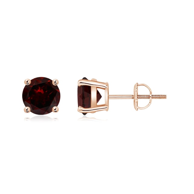 Angara Boucles d'Oreilles Grenat Naturel - Ensemble Panier Rond 2 Clous Grenat en Or Rose 14K pour Femmes