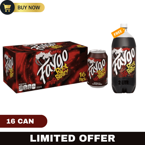 Faygo Root Beer Draft Style – 16 Cans (12 fl oz)   FREE 2 Liter Bottle – Classic Old-Fashioned Flavor & Creamy Taste
