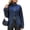 Dark Blue, variant on Women's Oversized Denim Jacket Stand Collar Asymmetric Button Long Sleeve Casual Jean Coat Vintage Washed Street Outerwear with Pockets Light Blue