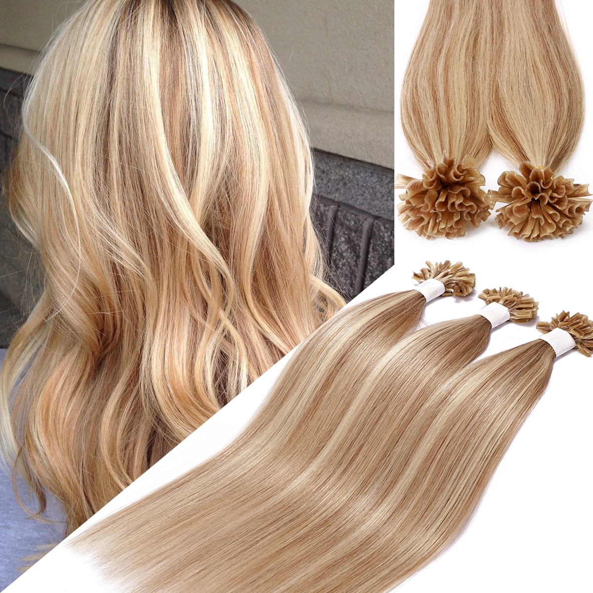SEGO U Tip Hair Extensions Pre Bonded Fusion Hairpieces 100% Remy Human Hair U-tip Nail Tipped Keratin Glue Stick Microlink Blonde Hair Extension for Women 50 Strands