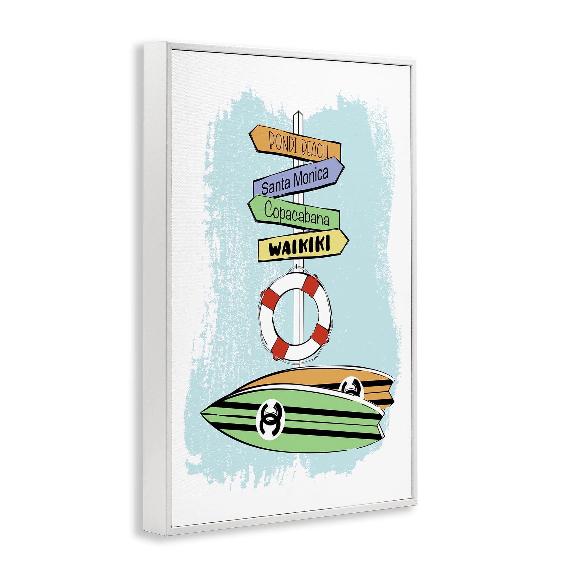 Stupell Industries Glam Surfboards & Sign Coastal Painting White Framed Art Print Wall Art, 20 x 30