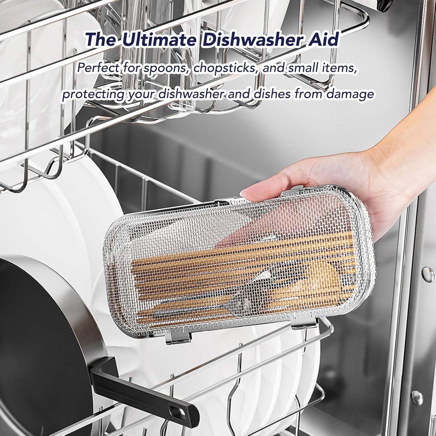 ABPETE Dishwasher Basket, 18/8 Food-Grade Stainless Steel Dishwasher Basket for Small Item, Bottle Accessories, Scoops, Forks, Chopsticks Cleaning, Middle