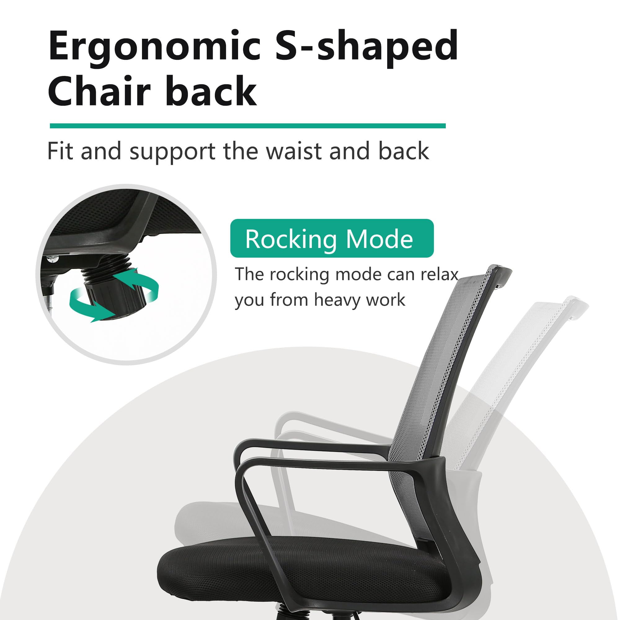 YRLLENSDAN Mesh Office Chair with Wheels Rolling Desk Chair with Arms Mesh Computer Chair for Adults Conference Room Chair Study Chair Adjustable Height,Gray