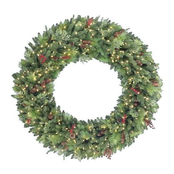60 in Pre-lit Rocky Mountain Spruce Wreath 1080 Tips 400 UL Warm White LED Lights