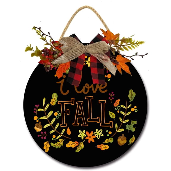 Eveokoki 11" I Love Fall Wooden Door Sign, Welcome Front Door Plaque Hanger Home Decoration for Farmhouse Office Coffee Shop,Hanging Sign Board with Hanging String for Home Decor