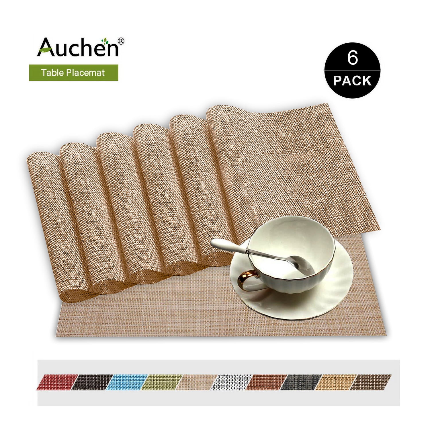 Place Mat Gray Table Mats Set of 6, PVC Table Mats, Vinyl NonSlip