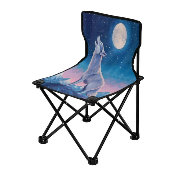 Outdoor Folding Chair 14.46x14.46x22.83 Inches, Camping Folding Chair Easy to Carry Ideal for Outdoor Picnics Camping Park Fishing Wolf in The Moonlight